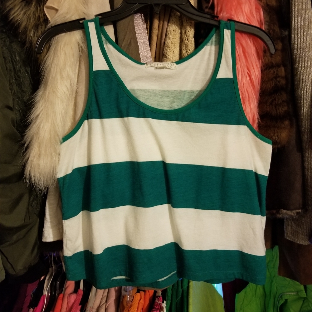 Forever 21 green and white crop top